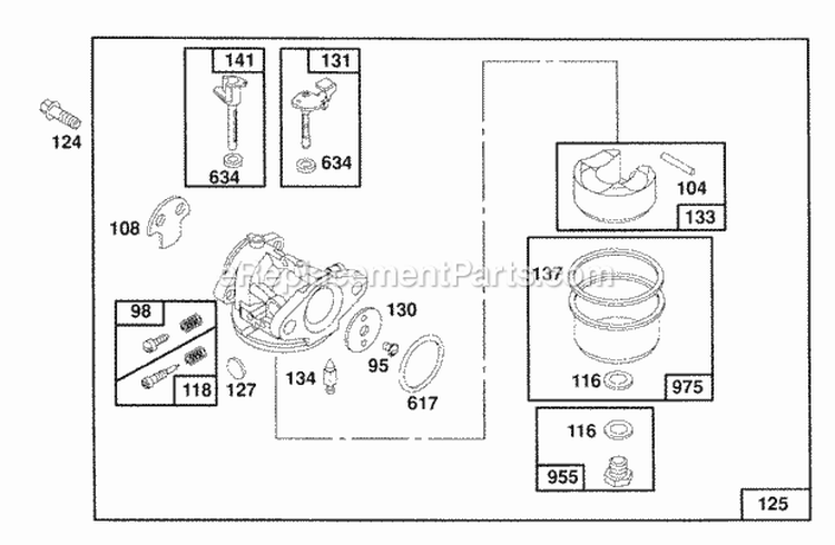 Carburetor Assembly Diagram and Parts List for 122802-3413-01  Briggs and Stratton Engine